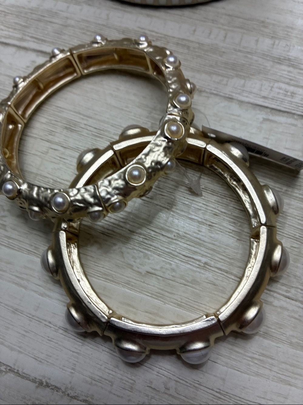 Gold-Tone Pearl Stretch Cuff Bracelet Stack - NWT MSRP $59.